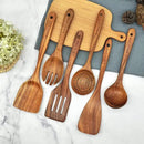 GreyWooden Kitchen Utensil Set, 6Pcs Wooden Cooking Utensils for Non-Stick Pan, 100% Natural Teak Wooden Spatula by CozyNest Decor