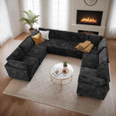 Modular Sectional Sofa with Chaise U Shaped Sectional Couch for Living Room, 8-Seater Comfy Cloud Couches, Plush Corduroy, Black by CozyNest Decor