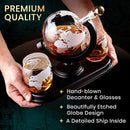 Globe Whiskey Decanter Gift Set by Royal Reserve | Etched World Map Globe Decanter 29 oz 850 ml with Glasses for Bourbon, Liquor – Whiskey Gifts for Men Dad Boyfriend Husband by CozyNest Decor