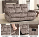 EBELLO Reclining Couch Sofa Furniture Set for Living Room,Vintage Rivet Mid-Century Design, Included 1 Seat Power Massage Recliner Chair, a Manual Loveseat, and a 3 Seater Manual Sofa, Brown by CozyNest Decor