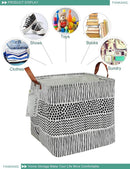 FANKANG Square Nursery Hamper Storage Bins Canvas Laundry Basket Foldable with Waterproof PE Coating Storage Baskets Gift Baskets for Children, Office, Bedroom, Clothes（Square-Black Lines ） by TinyTreasures Baby Boutique
