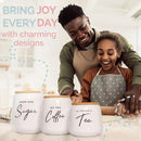 Coffee Tea and Sugar Ceramic Canister Set - 3-Piece Airtight Kitchen Canisters for Countertop - Coffee Bar Container Set by CozyNest Decor
