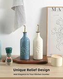 Sweejar Ceramic Olive Oil Dispenser Bottle 20 Oz Relief Opaque Oil Cruet Protects To Reduce Oxidation Suitable for Storage Vinegar, Soy Sauce, Coffee Syrup, Liquids, Set of 1 (Fogblue Gold Spout) by CozyNest Decor