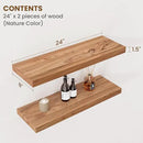 Floating Shelves for Wall Decor, 8" Deep Rustic Solid Elm Wood Floating Shelves Wall Mounted, Wall Shelves with Invisible Bracket for Living Room Bathroom Bedroom Kitchen, 24 Inch Set of 2, Natural by CozyNest Decor