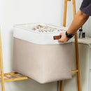 DULLEMELO Large Storage Baskets for Organizing, Canvas Storage Bins Big Baskets With Handles for Shelf Clothes Empty Gift Basket (White&Khaki) by TinyTreasures Baby Boutique