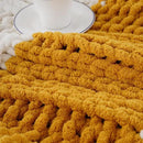 Battilo Chunky Knit Throw Blanket, Soft and Thick Chenille Throw Blanket, 50"x60" Handmade Cable Knit Crochet Blanket, Large Rope Knot Throw Blankets for Couch Sofa Bed Home Decor, Yellow & White by CozyNest Decor