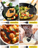 Pack of 4 Silicone Cooking Utensils Set, Non Stick Solid Spatulas and Heat Resistant Slotted Spoons with Wooden Handle, Ideal Wood Kitchen Utensils Set for Frying,Serving,Turning,Stirring (BLACK) by CozyNest Decor