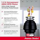 American Standard 10-US-AS-12 Garbage Disposal Anti-Jam Stainless Steel Food Waste Grinding System, Heavy Duty, 1.25 HP, Black by CozyNest Decor