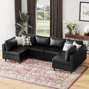 118.5" Faux Leather Modular Sectional Sofa with Storage Seat, Modern 6 Seater Couch Deep Seat with Removable Cover DIY Combination Black by CozyNest Decor