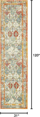 Unique Loom Rosso Collection Vintage, Traditional, Bohemian, Geometric, Distressed, Southwestern Area Rug (2' 7 x 10' 0 Runner, Beige/Orange) by CozyNest Decor