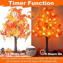 2 Pack 24 Inch Prelit Fall Maple Tree Fall Decor with 48 LEDs Timer Battery Operated Artificial Fall Light Up Tree Maple Acorn for Fall Thanksgiving Decorations Table Home Office Indoor Autumn Harvest by CozyNest Decor