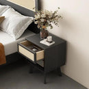 MUSEHOMEINC Nightstand, Boho Bedside Table with Rattan Drawer Open Shelf, Black Wooden Night Stand with Storage, Mid Century Modern End Table for Bedroom, Living Room,Dorm and Small Spaces by CozyNest Decor