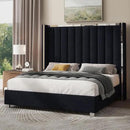 Jocisland Queen Size Bed Frame with 58" Tall Headboard, Velvet Upholstered Platform Bed with Channel Tufted Wingback Headboard and Plating Trim, No Box Spring Needed, Black by CozyNest Decor