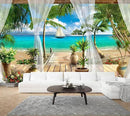 WFBHUA-Wall Mural Tropical Beach Palm Tree Wallpaper Balcony Window Seascape Landscape Wallpaper for Bathroom Living Room Bedroom (Not Peel and Stick) by CozyNest Decor