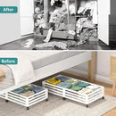 Bamboo Under Bed Storage Containers- Underbed Organizer with Wheels with Large Dust Bag,Sturdy Wood Rolling Under the Bed Shoe Storage Organizer Drawer 2 Packs (White, Long) by CozyNest Decor