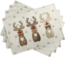 Christmas Reindeer Snowflakes Placemats Set of 4 Xmas Cute Elk Deer Place Mats 12x18 Seasonal Winter Holiday Farmhouse Linen Table Mats for Party Kitchen Dining Outdoor Indoor Decor by CozyNest Decor