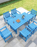 7 Pieces HDPE Outdoor Dining Set, Patio Dining Set with Umbrella Hole, All Weather Outdoor Dining Table Sets for 6, HDPE Patio Furniture Sets for Deck, Backyard, Lawn, and Poolside, Sky Blue by CozyNest Decor