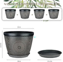 Quarut 15 Inch 4 Pack Large Plant Pots, Plastic Flower Pot for Indoor & Outdoor with Drainage Holes & Saucer, Circle Pattern Planters Garden Pots for Herbs by CozyNest Decor