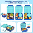 Bento Lunch Box with 8oz Soup Thermo, Kids Leakproof Lunch Food Containers with 4 Compartment, Kids Thermo Insulated Hot Food Jar for School, Trvael（Blue by TinyTreasures Baby Boutique