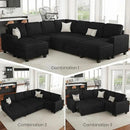 Belffin Modular Sectional Sleeper Sofa with Pull Out Couch Bed Corduroy Double Chaise with Storage Black Couch by CozyNest Decor