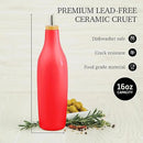 kitchentoolz Olive Oil Stoneware Dispenser Bottle, Ceramic 16 Oz Container for EVOO or Vinegar Kitchen Counter, Red by CozyNest Decor