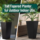Tall Black Planter Tapered Metal Modern Flower Plant Pot Black Square Galvanized Steel Planter 30In Indoor Outdoor for Front Porch Garden Patio Grande Plant Tree Commercial Residential Heavy Duty by CozyNest Decor