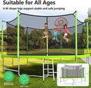 Upgraded 16FT 15FT 14FT 12FT 10FT 8FT Trampoline Outdoor with Basketball Hoop and Net, Capacity for 4-6 Kids and Adults by TinyTreasures Baby Boutique