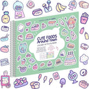 Girly Sticker Book Activity for Kids, Cute Foods Around Town by Cupkin, Toddler Airplane Travel Essentials, 500+ Stickers for Kids 12 Scenes + Coloring Book Pages, Crafts Ages 2-8 by TinyTreasures Baby Boutique
