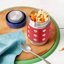 LunchBots Thermal 12 oz Triple Insulated Thermos - Hot 6 Hours or Cold 12 Hours - Leak Proof Thermos Soup Jar - All Stainless Interior - Navy Lid - Red Dots by TinyTreasures Baby Boutique