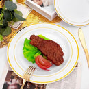 FLOWERCAT 60PCS Gold Plastic Plates - Heavy Duty White and Gold Plastic Plates Disposable for New Year/Thanksgiving Party/Wedding - Include 30PCS 10.25" Dinner Plates and 30PCS 7.5" Dessert Plates by CozyNest Decor