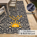 OLANLY Outdoor Rug Waterproof 5x8 ft Clearance, Reversible Outdoor Plastic Straw Rug with Floral Pattern, RV Mat for Patio, Camping, Balcony, Deck, Backyard, Black & Beige by CozyNest Decor