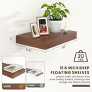 Deep Floating Shelves for Wall | 16 Inch Wide x 12 Inch Deep Floating Shelves Set of 2 | Rustic Walnut Wide Wall Shelves | Bookshelf Laundry Shelf TV Shelf by CozyNest Decor