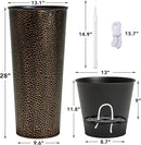 KOL 28" H. Tall Metal Cone Planters with Inner Pots 2-Pack, Bronze Hand-Hammered Large Decor Planter for Deck, Patio, Porch - Handcrafted Flower Pot - with Water Level Indicator - Indoor Outdoor Use by CozyNest Decor