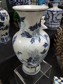 Galt International Blue and White Floral Chinoiserie Ceramic Vase 14" - Hand Painted Antique Style Porcelain Flower Bottle Fishtail Porcelain Chinese Vase for Home Decor Centerpiece by GreenHaven Gardens