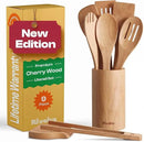 Riveira Cherry Wooden Spoons for Cooking Set of 9 – Natural Cherry Wooden Cooking Utensils, Wooden Spatula, Wooden Spoon - Premium Quality Wooden Utensil Set for Non-Toxic Cooking by CozyNest Decor