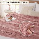 L'AGRATY Chunky Knit Blanket Throw - Soft Chunky Throw Blanket 50x60: 100% Hand Kintted Chenile Crochet Throw Blanket for Couch - Large Cable Knit Chunky Blanket for Home Decor(Rose Pink) by CozyNest Decor