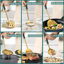 Generic Stainless Steel Kitchen Utensil Set, Spoon, Spatula, Pasta Server, Small Spatula (Black & Gold) by CozyNest Decor