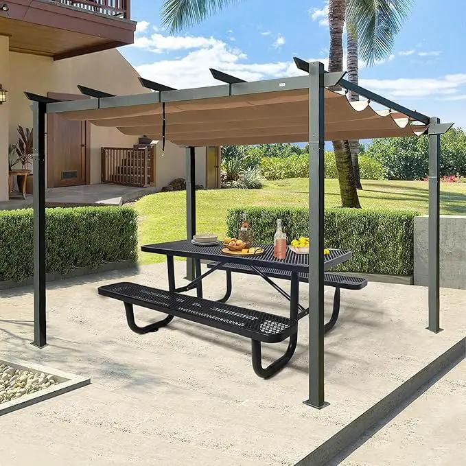 4FT Metal Picnic Tables for Outdoors, Commercial Rectangular Picnic Table and Bench Set for Outside, Patio, Garden, Backyard, Porch, Surface Mount, Black, photo 2 of 8