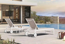 PURPLE LEAF Outdoor Chaise Lounge Staight Legs Adjustable Sunbathing Recliner with Side Table Khaki 2 Sets by GreenHaven Gardens