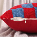Alysheer Checkered Embroidered Decorative Throw Pillow Covers 18"x 18" Set of 2, Classic Chic Red Blue Plaid Tufted Patterned Cotton Canvas Cushion Case for Sofa Couch Bed Living Room by CozyNest Decor