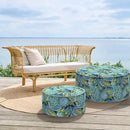 Inflatable Ottoman Stool D31 xH14 for Outdoor/Indoor Use, Water Repellent Patio Foot Rest with Portable Handle,Round Pouf Ottoman Suitable for Garden,Deck and Camping - Paisley Lapis Green by CozyNest Decor