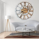 The Gears Clock 36'' Inch Real Moving Gear Wall Clock Vintage Industrial Oversized Rustic Farmhouse (White Farmhouse) by CozyNest Decor