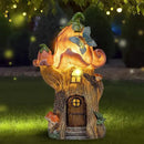 Fairy Garden Accessories Outdoor Statues, Mushroom House Decor,Large Gnome Solar Powered Lights Sculptures,Pink Resin Figurine Butterfly Figurines Lawn Ornaments for Patio Yard Decorations 11Inch by CozyNest Decor