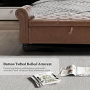Furniliving 55” End of Bed Bench, Bedroom Bench with Button-Tufted, Large Upholstered Storage Ottoman Entryway Bench with Storage Shoe Cabinet Bench, for Bedroom, PU, Brown by CozyNest Decor