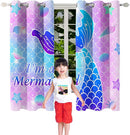 Mermaid Curtains Panels for Girls Room Pink Mermaid Blackout Curtains 63 inch Length for Girls Bedroom Living Nursery Room Grommet Top Thermal Insulated Curtains, 2 Pcs Panels, 82" x 63" by TinyTreasures Baby Boutique