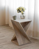 Modern Hand Made One-of-a-Kind Carved Mango Wood End Table, Farmhouse Side Table,Farmhouse End Table,Living Room,Bedroom, Accent Table, Contemporary Architectural Designed Whitewash,Assembled by CozyNest Decor