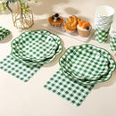 175 Pcs Green Gingham Plates and Napkins Party Supplies - Green and White Checkered Plates Sets Serve 25 Guests - Scalloped Gingham Paper Plate for Birthday Picnic BBQ Golf Party Decorations by CozyNest Decor