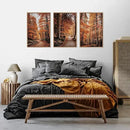 HLNIUC Autumn Forest Framed Canvas Wall Art,Fall Nature Pictures Wall Decor Set of 3(16”x24”) Large Maple Trees Trail Scenery Wall Painting,Modern Fall Landscape Art Print for Living Room,Bedroom by CozyNest Decor