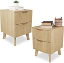 Fluted Nightstands Set of 2, Mid Century Modern 2 Drawer Dresser for Bedroom, Small Night Stand Side Table End Table with Wood Drawer Storage for Bedroom Closet, Natural by CozyNest Decor