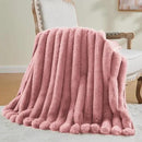 BEDELITE Faux Fur Throw Blanket for Couch, Soft and Cozy Luxurious 3D Striped Pink Fluffy Blanket, 770GSM Thick Warm Plush Fuzzy Faux Rabbit Fur Blanket for Women Gift, 50"x 60" by CozyNest Decor